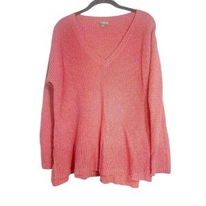 J Jill Sweater Knit Blend Wool Large V Neck Long Sleeve Orange Coral